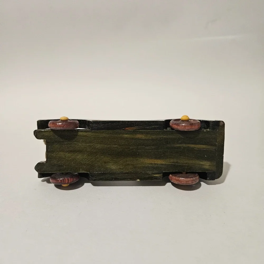 Vintage Style Handcrafted Wooden Roadster Model Car Dark Green Gold Accents